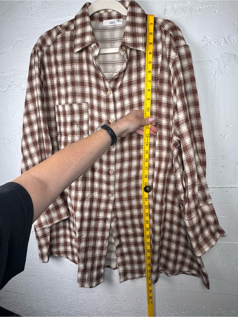 Brown and White‎ Plaid Button-Up Shirt tunic soft Cottagecore cabincore boutique - Picture 9 of 9